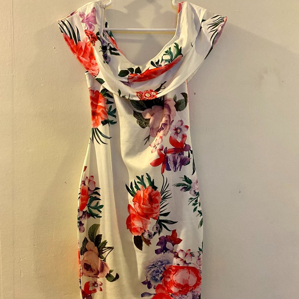 Floral White and Pink Dress